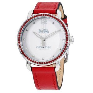 Coach Red Rhinestone Accent Leather Strap Watch